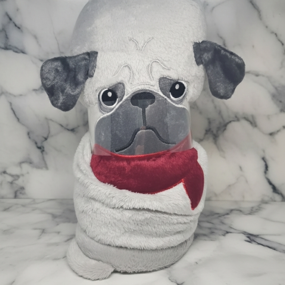 Gray and Red Plush Dog Blanket